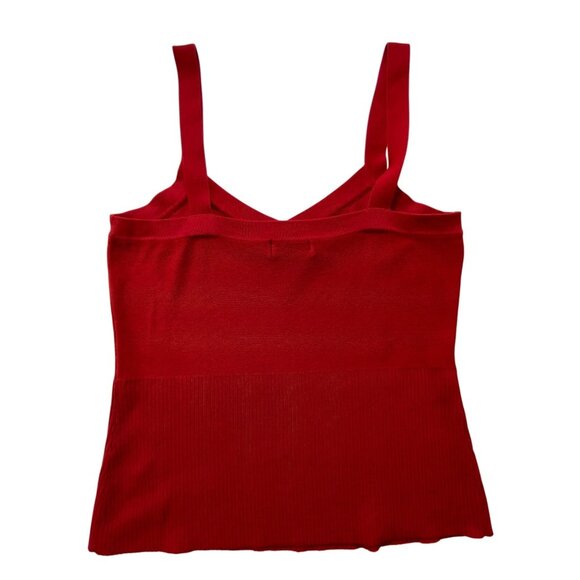 Grace Red Knit Sleeveless V-Neck Tank Top Ribbed Pattern Small Classic Stretch - Picture 2 of 3